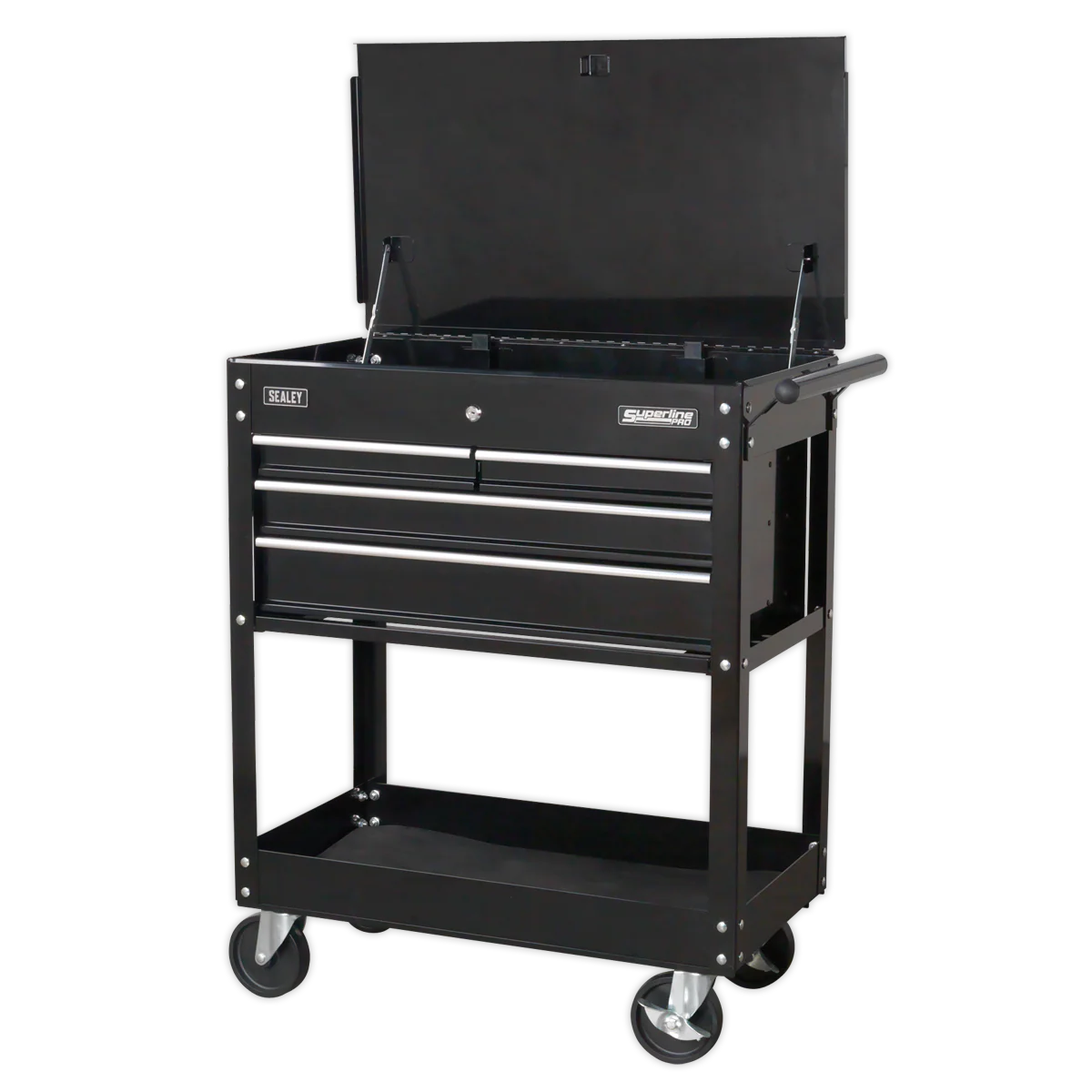 Sealey Heavy-Duty Mobile Tool & Parts Trolley with 4 Drawers & Lockable Top - Black
