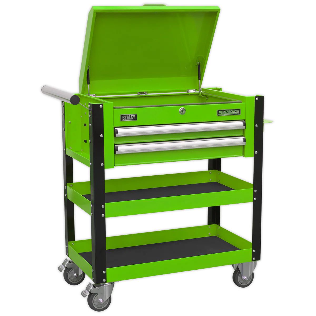 Sealey Superline PRO® Heavy-Duty Mobile Tool & Parts Trolley with Lockable Top & 2 Drawers - Green