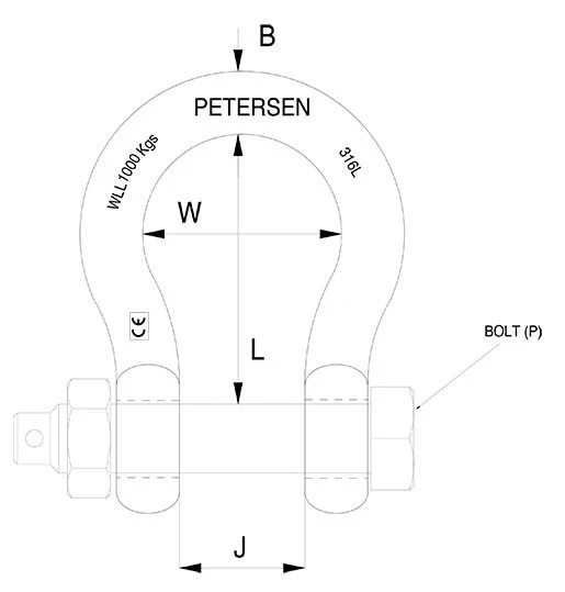 Stainless Steel D Shackle With Collar Pin Or Countersunk Pin 316L - Image 3